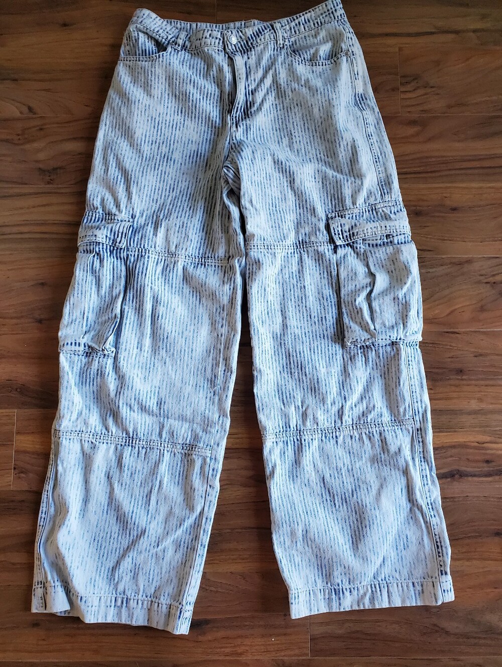 Altar'd State Blue/White Striped Wide Leg High Rise Cargo Pants Size M
